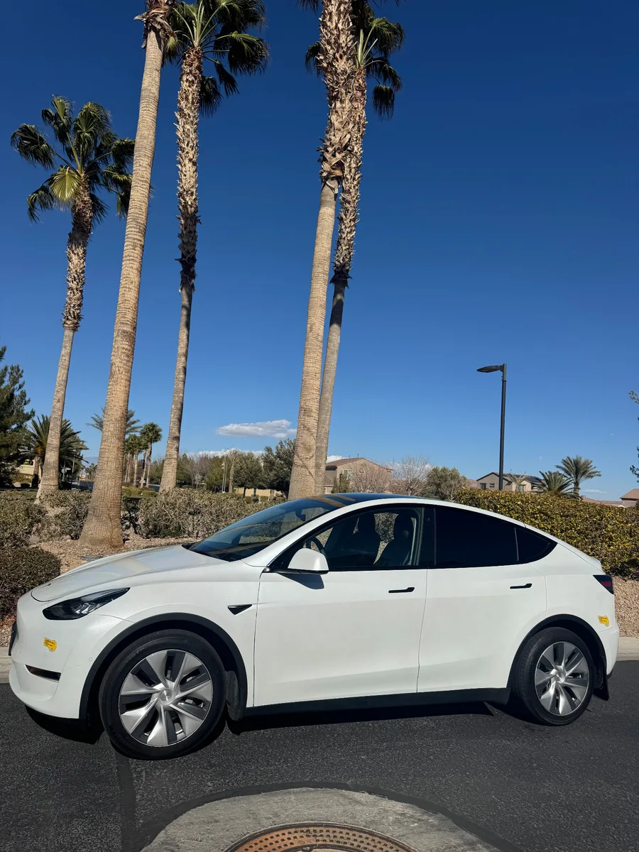 White Tesla Model Y in Las Vegas